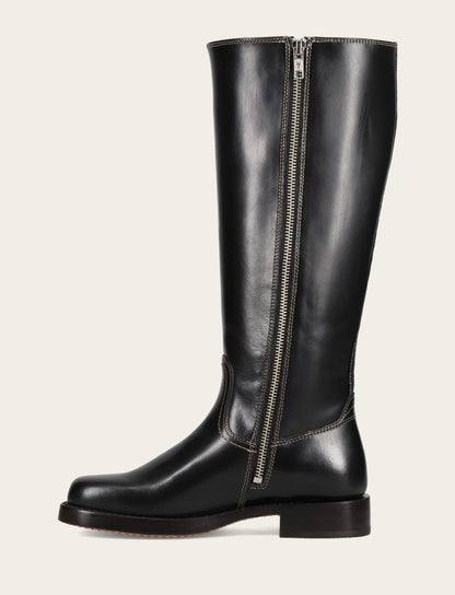Women's Black Campus Low Heel Tall Riding Wide Calf Boot