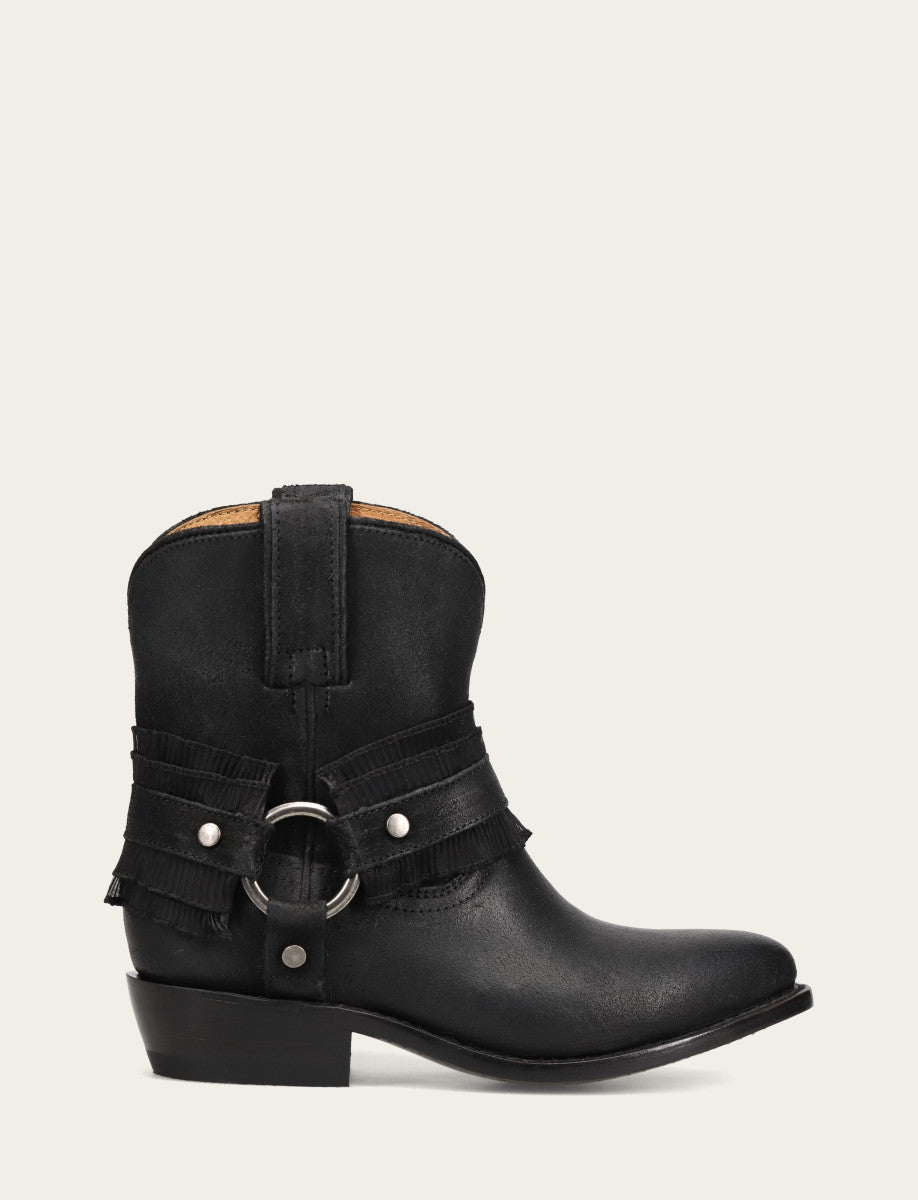 Women's Black Billy Harness Ruffle Boots