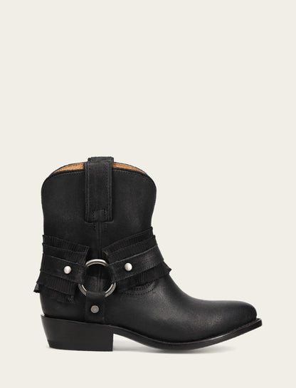 Women's Black Billy Harness Ruffle Boots