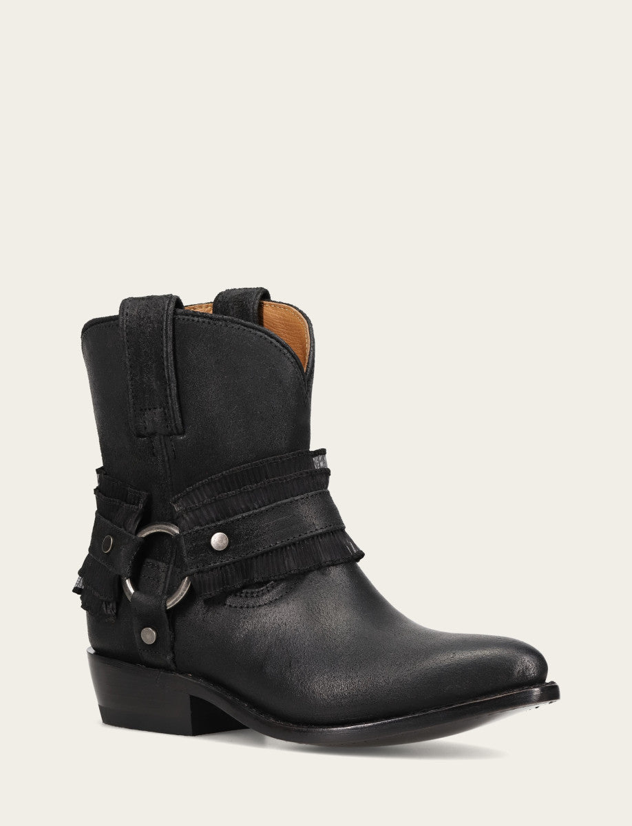 Women's Black Billy Harness Ruffle Boots