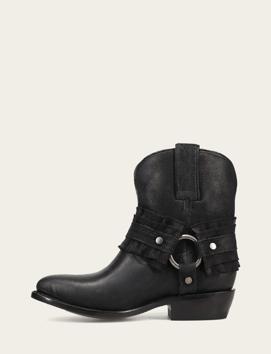 Women's Black Billy Harness Ruffle Boots
