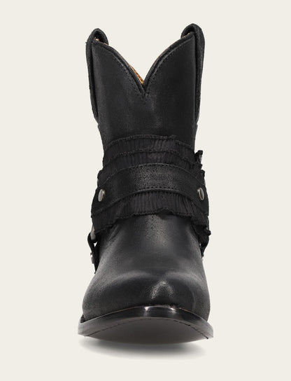 Women's Black Billy Harness Ruffle Boots