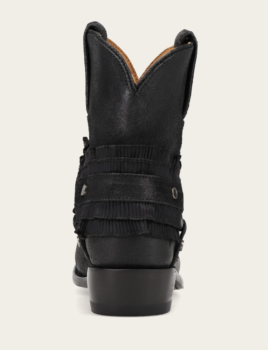 Women's Black Billy Harness Ruffle Boots