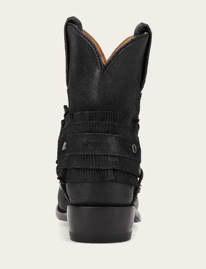 Women's Black Billy Harness Ruffle Boots