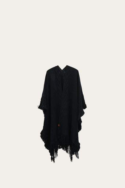 Navy Blazer Embellished Fringe Ruana