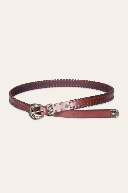 20mm Tan Leather Belt With 3-Piece Buckle Set