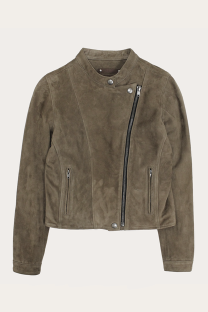 Women’s Taupe Jace Hybrid Biker Racer Suede Jacket