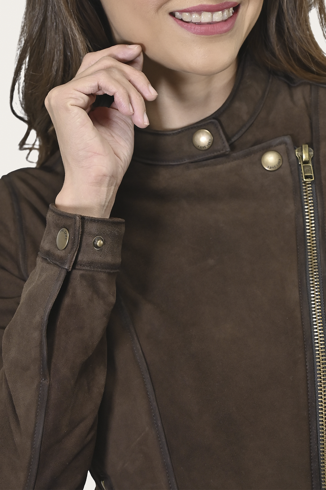 Women’s Dark Brown Cassidy Aged Lamb Leather Biker Jacket