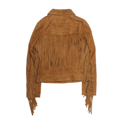 Women’s Medium Brown Nash Fringed Suede Trucker Jacket