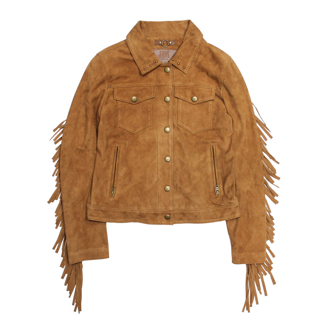 Women’s Medium Brown Nash Fringed Suede Trucker Jacket