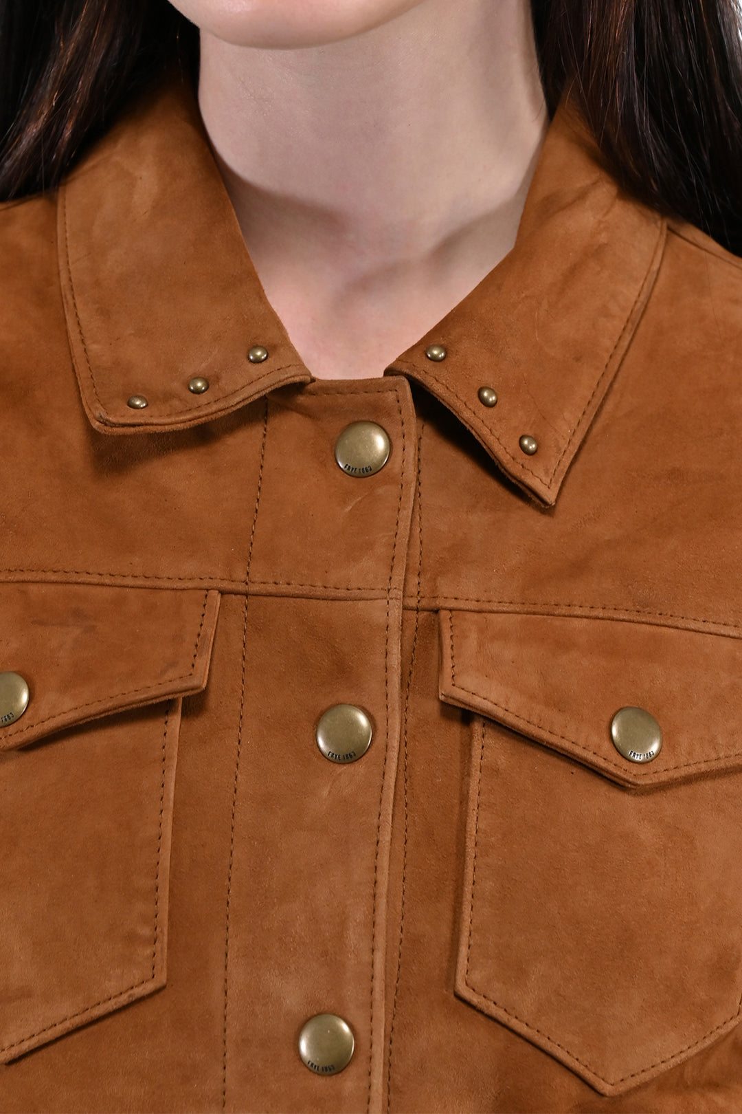 Women’s Medium Brown Nash Fringed Suede Trucker Jacket