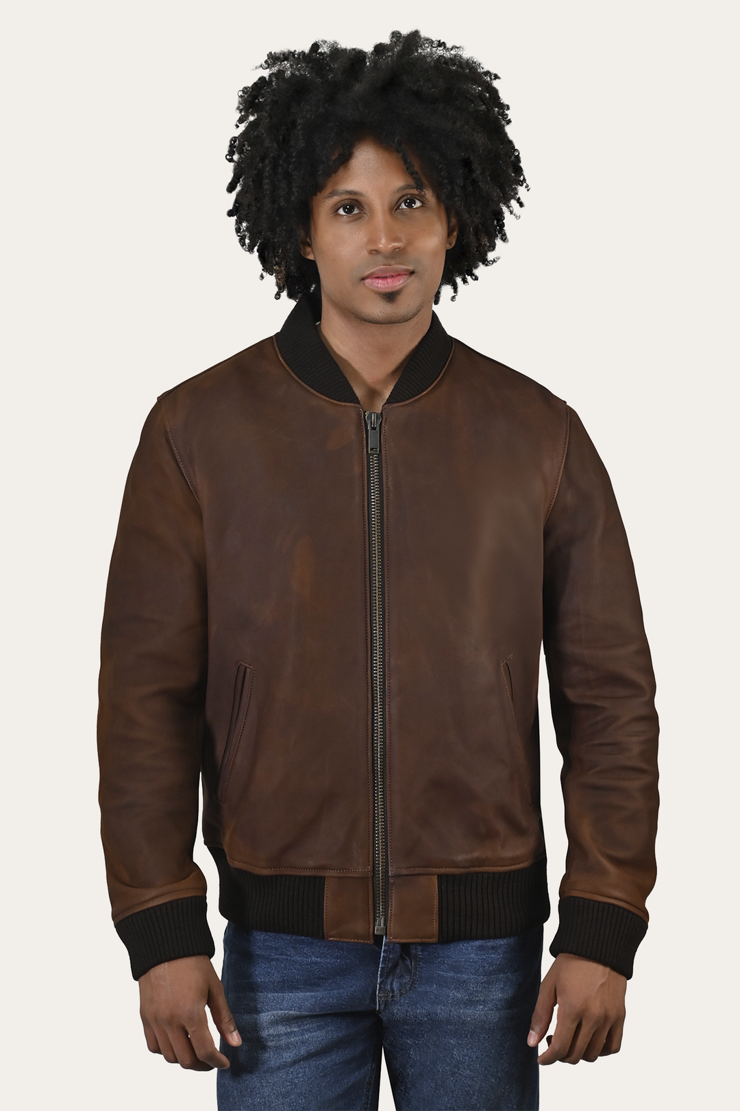 Men’s Cognac Clay Leather Bomber Jacket