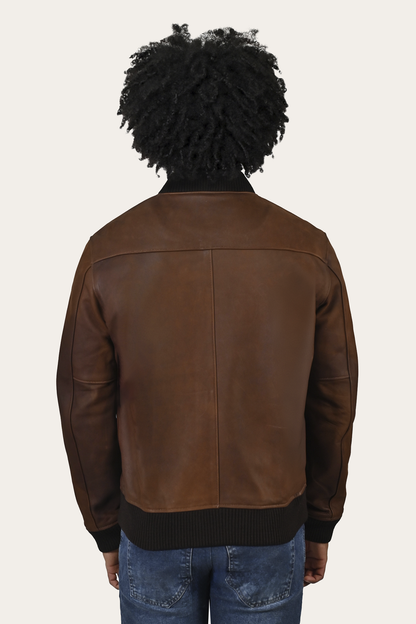 Men’s Cognac Clay Leather Bomber Jacket