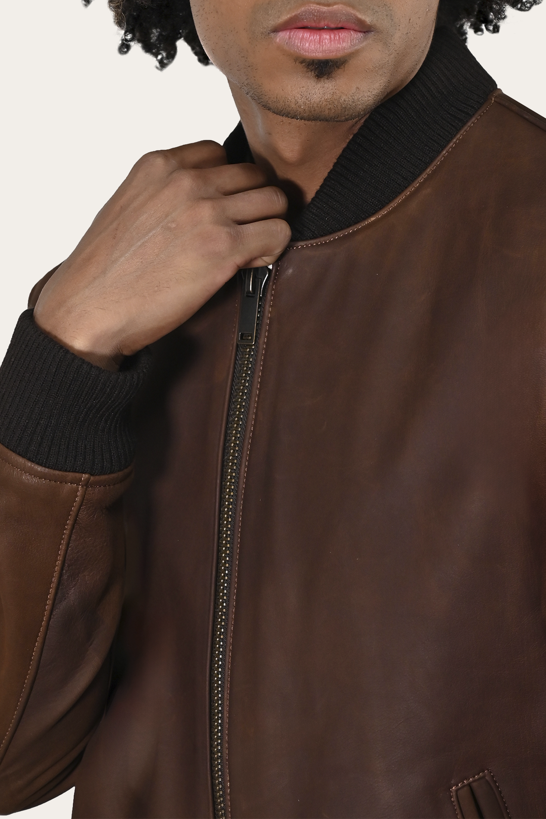 Men’s Cognac Clay Leather Bomber Jacket