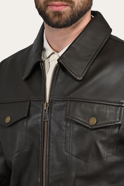 Men’s Dark Brown Durango Trucker Leather Jacket