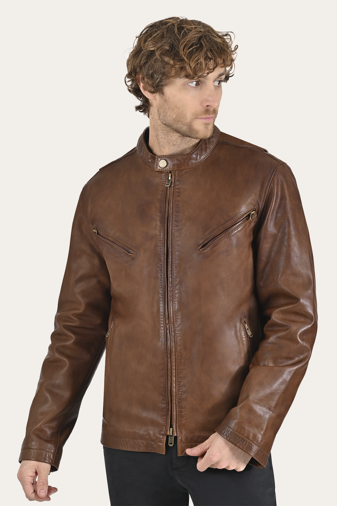Men’s Tobacco Huck Cowhide Racer Leather Jacket